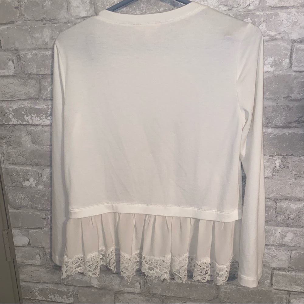 Rebecca Taylor Lace Peplum Long Sleeve Terry Knit pullover sz S - Picture 2 of 4